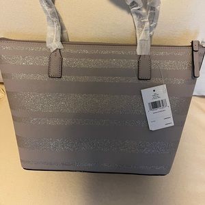 Kate Spade Haven Lane Hana Tote Glitter Stripe Neutral Handbag